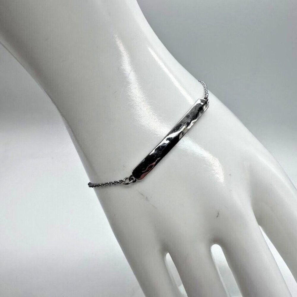 Banana Republic Bracelet Silver Tone Chain Hammered Look Bar BR Logo Hang Tag